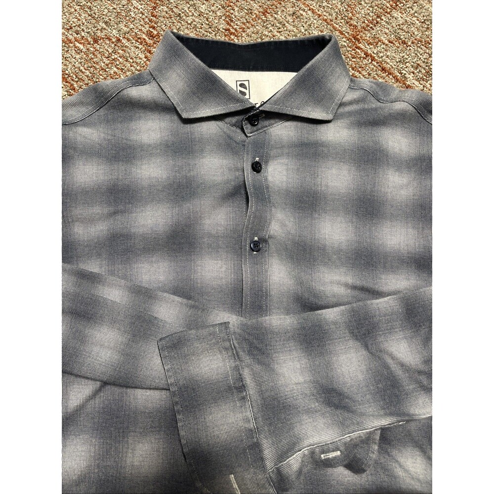 DESOTO Jersey Shirt Men’s Button Front Long Sleeve Shirt Blue/White Size XL